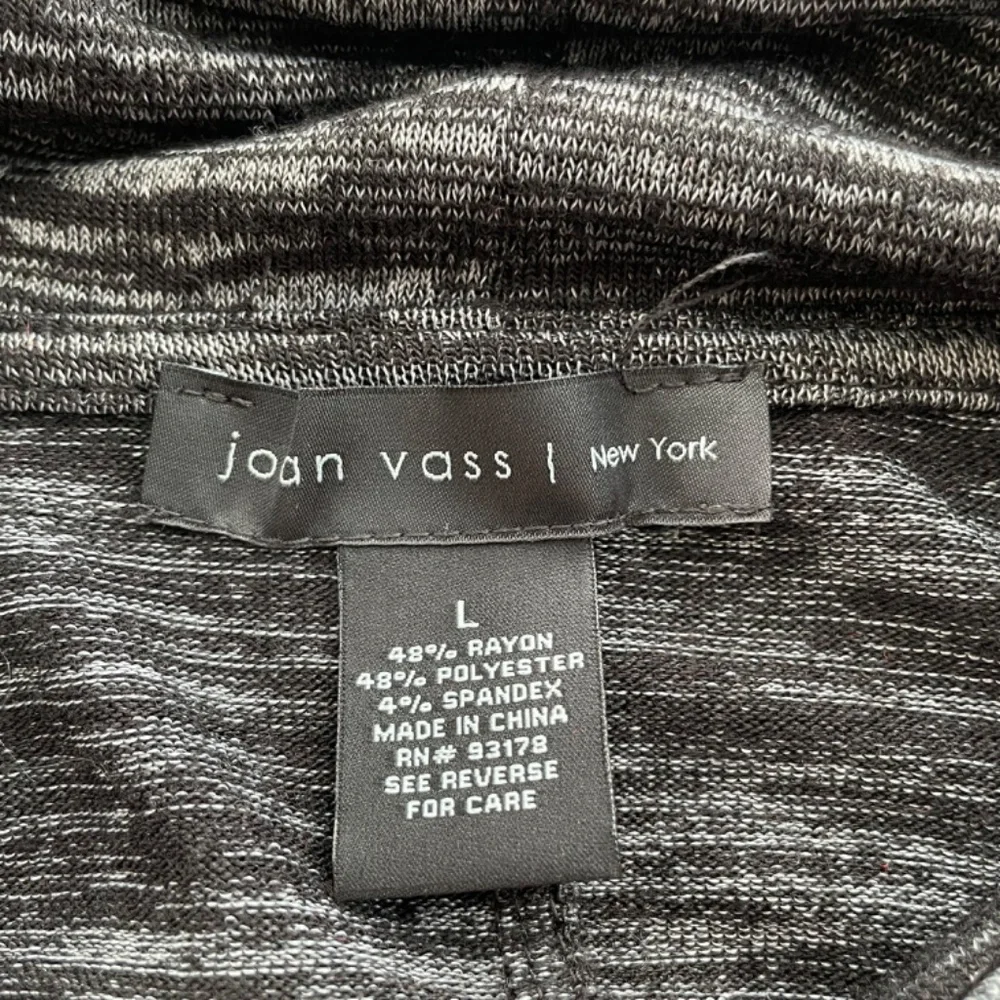 JOAN VASS Women's Large Loose Cowl Neck Black & Gray Knit Tunic Top Pockets